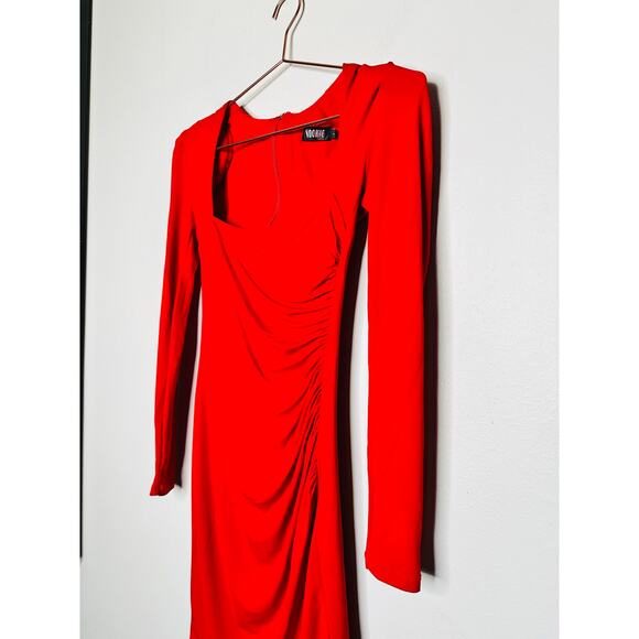 NOOKIE Red Jersey Squareneck Sheath Harley Structured Shoulders Mini Dress S - Picture 8 of 16